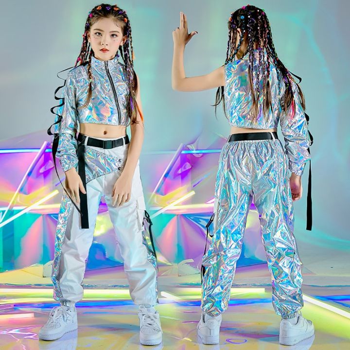 Hip-Hop Dance Clothes Reflective Rave Outfit Girl Sets Jazz Dancewear  Festival Crop Tops Cargo Pants Catwalk Show Costume DL8320