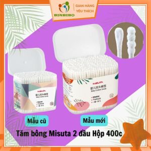 Tăm bông cho bé sơ sinh MISUTA làm từ bông tự nhiên hộp 400 chiếc mẫu mới ƞhất - Binbibo