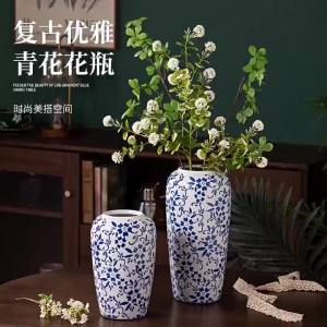Bình hoa gốm sứ men xanh trắng phong cách Trung Hoa cổ điển cao cấp sáng tạo cổ điển dùng để cắm hoa thủy canh trang trí phòng khách.