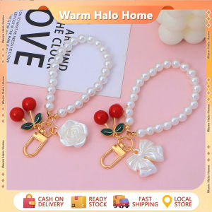 Red Cherry Key Ring Pearl Chain Keychians Fashion Fruit Pendants Key Holder Women Wallet Ornaments