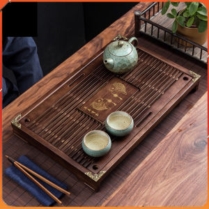 Khay Gỗ Ấm Chén Bọc Viền Đồng Nâu Kích Thước 43x28x5.5cm