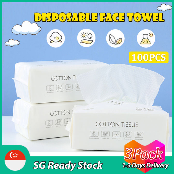 🚚SG Fast Delivery📦 3Pack Wash Face Towel 100Pcs/pack Disposable Soft ...