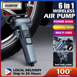 VigorPow Portable Tire Inflator Heavy Duty Rechargeable Wireless 6 in 1 Air Compressor with Digital Display Air Pump for Car Motorcycle