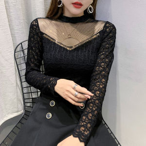 Yimei Áo thun in da báo cổ điển dáng ôm vừa và mỏng Áo Lót kim cương nổi bật phiên bản Hàn Quốc thời trang tay áo dài gợi cảm Mới Mùa Xuân 2023 áo lưới