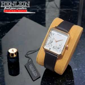 HENLEIN Jam Tangan Wanita Original Bergaransi Tali Kulit Gaya Elegean HW-6006 Black