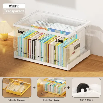 JJ.SG Foldable Storage Box Transparent Portable Stackable Storage Cabinet With Wheels
