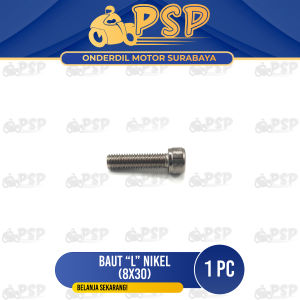 Baut L Nikel 8x30 (Harga 1 PC) - Pitch Bolt Baud 12 Kunci L 6 Drat 8 mm x Panjang 30 mm Ulir Kanan