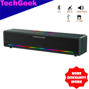 TG QIXI SK-2075 Powerful Bass Wireless Soundbar Desktop Bluetooth Speaker with FM Radio & RGB Colorful Lights