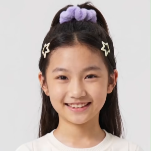 Kids Pastel Star Hair Clip & Plush Scrunchie Set - 4 Colors (Cream/Purple/Pink/Blue)