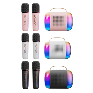 Childrens Karaoke Set 2 Mics Speaker Ideal Birthday Present for Girls Boys 2 Wireless Mics and Light for Home Party