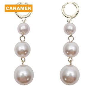 【CANAMEK】 White Imitation Pearl Long Dangle Earrings For Women Golden Color Metal Hoop Earrings Wedding Party Fashion Elegant Jewelry Gift