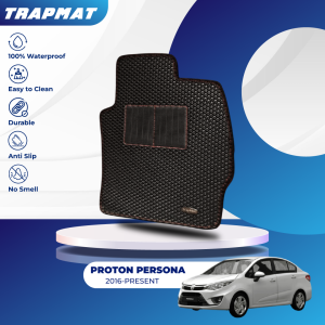 TrapMat Car Mat ( WITH LOGO ) FOR ~ PROTON PERSONA NEW & OLD / IRIZ / EXORA / ERTIGA / SAGA BLM FL FLX VVT / WAJA Customize Car Floor Mat Black Base With Red Lining - No SmellDurableWater Proof Anti Slip