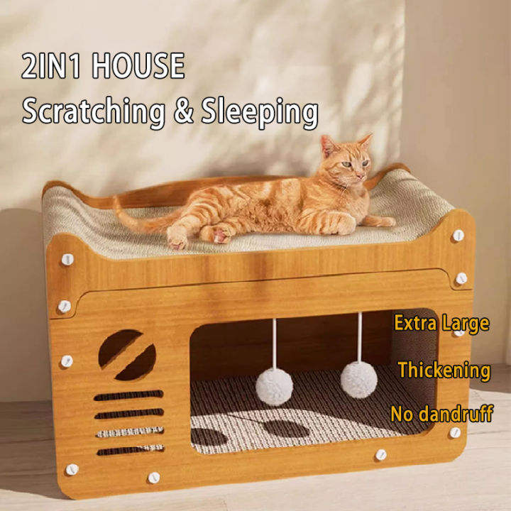 COD Wooden Cat House Scratcher Cat Bed Cat Dog Kennel Cute Pet Bed