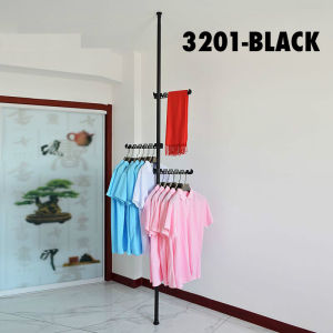 Corner Coat Hanger Pole Clothes Hat Stand Tension Rack Hooks Clips Adjustable Standing Clothes Laundry Drying Rack - 3201 Standing Pole Rack