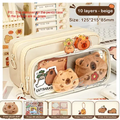 Capybara Tempat alat tulis kotak pensil aesthetic Tas PenaTempat Pencil Tas Pensil kapasitas besar dapat dilepas