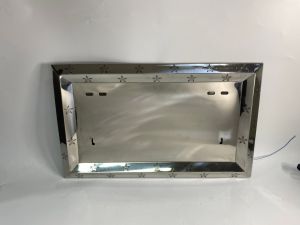 กรอบป้ายทะเบียนรถสิบล้อ รถบรรทุก กรอบป้ายสแตนเลส มีไฟรอบ 24V สีน้ำเงิน กรอบป้ายรถบรรทุก กรอบป้ายทะเบียนรถหัวลาก