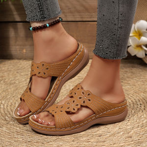Free Shipping Plus-Size Fish-Mouth Sandals 2026 New Summer Collection Featuring Sparkling Rhinestones Wedge Heels And A Casual Open-Toe Design For Women