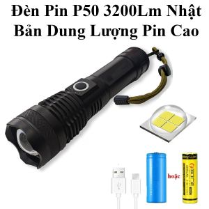 Đèn Pin P50 3200LM Nhật Bản Siêu Sáng Dung Lượng Pin Cao