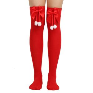 Striped Stockings For Women Over The Knee Long Socks Christmas Green Red Bowknot Long Socks Female Leg Stocking