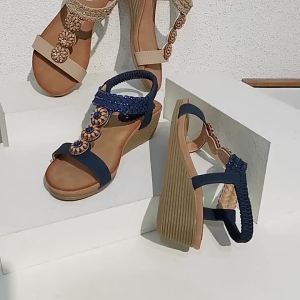 Women Wedge Slippers Casual Female Herringbone Rhinestone Beach Sandals㏇0702