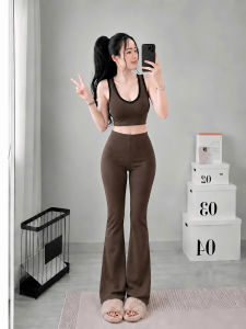 Set áo croptop cổ tim sát nách phối viền kèm quần dài ống loe KVYBODY S58 chất thun cotton borip lụa dày mịn co giãn