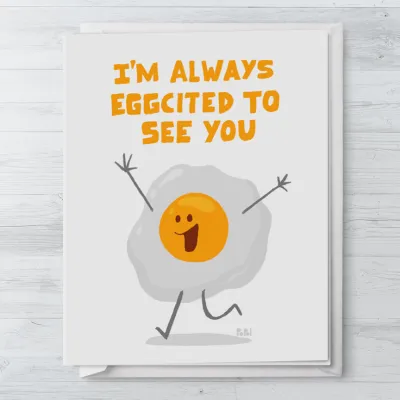 Popol - Im Always Eggcited To See You - Valentines Greeting Card Cute Funny Sweet Love Card I Love You Anniversary