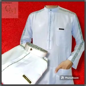 Koko Premium Remaja Baju Koko Pria Lengan Panjang Putih Les Abu Bahan Polyester Saudi Berkualitas