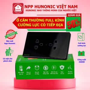 Ổ Cắm Âm Tường Hunonic Datic Mặt Kính Cường Lực 2 Ổ Cắm Có Tiếp Địa Chính Hãng Bảo Hành 12 Tháng