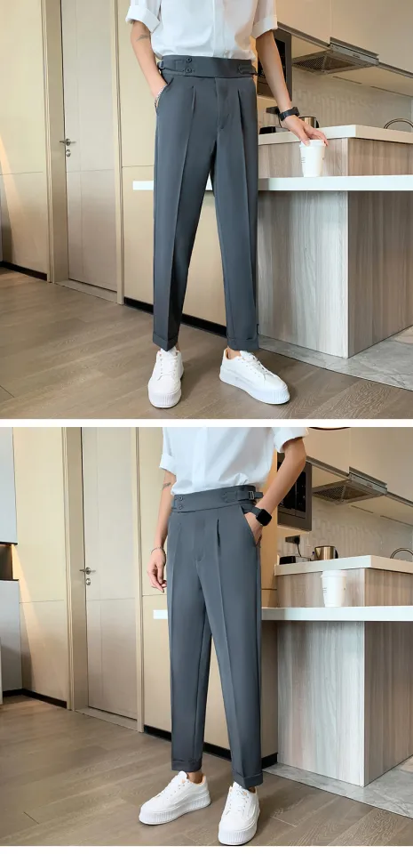 British-Style Business Drape Suit Pants Men's Spring and Summer Youth  Neapolitan Profile Pants Paris Buckle High Waist Straight Pants Fashion