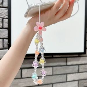 Flower Phone Chain Flower Phone Charm Candy Colored Keychain Pink Girls Bag Accessories Lanyard