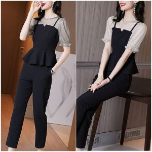2Pcs Set Chiffon Shirt+Pants Suit Plus Size Korean Style Fashion Waist Slim Female Casual Loose Women Clothes