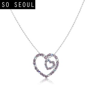 SO SEOUL Amora Love Heart Mixed Colored Austrian Crystal Pendant Chain Necklace