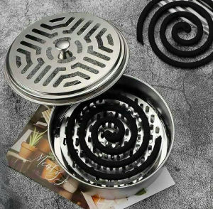 Khay đựng nhang muỗi thép không rỉ có nắp đậy an toàn hộp đốt trầm hương