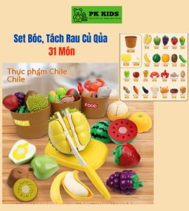 Đồ Chơi Trẻ Em Cắt Trái Cây Rau Củ Thực Phẩm 31 Món Kèm Xô Có Thể Bóc Tách Vỏ Bằng Nhựa ABS An Toàn Cho Bé