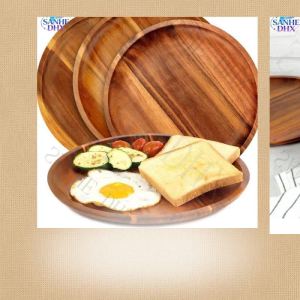 20/25cm Acacia Wood Round Wooden Dinner Tray Easy To Clean Pizza Salad Tray Fruit Dessert Tray Snack Tray Stackable Reusable