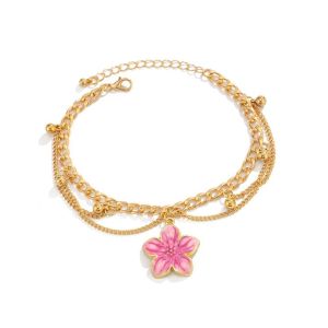THANKSKY Vàng Vòng chân  hoa Phong cách Bohemian Có thể điều chỉnh Dây xích chân dính dầu Thời trang Hoa Rực Rỡ Trang sức bãi biển Phụ nữ