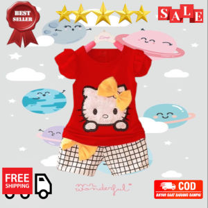 Daigo HK KITTY  Baju Celana Pendek Korea 1Set Kekinian Lucu Hello Kitty Model Terbaru Adem Nyaman  Bagus  Berkualitas Setelan Anak Perempuan Import Murah 1 2 3 4 5 Tahun Baju Karakter  Gratis Ongkir Cod TOKO MVKIDS FUUKA