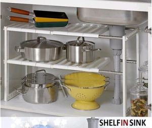 (SG STOCK) Under Sink Shelf in Sink Kitchen Cabinet Storage Organizer Rack Expandable Adjustable