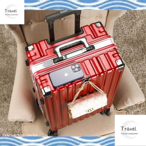 New Aluminum Metal Trolley bag carry on luggage Large With Wheels Travel big suitcase Anti-collision and waterproof with hook