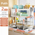 Rak Piring Stainless Steel Putih Rak Piring Wastafel Rak Wastafel  Rak Dapur Dengan Penutup. 