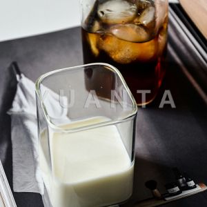 YUANTA แก้วนมทรงสี่เหลี่ยมทนความร้อน ใส่เย็นได้ ถ้วยนม ถ้วยเหลี่ยมใส สปอตสินค้า Square transparent glass