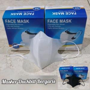 Masker Duckbill Face Mask 3ply 1 box isi 50 PCS Pilihan Warna Hitam-Putih / Masker 3D Face Mask Diposable Ada garis Hidung Seperti Sensi / Masker Kesehatan