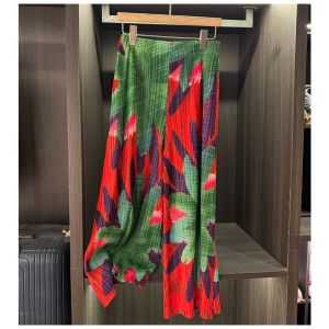 KESHANGYI Miyake Printed Pleated Womens Casual Pants Fall New Elastic Waist Loose Thin Large Size Elastic Comfortable Wide-leg Pants