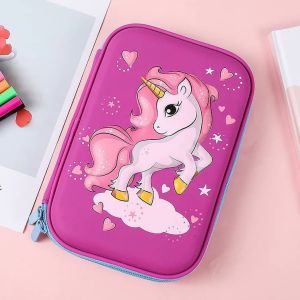 KOTAK PENSIL TEMPAT PENSIL UNICORN BERDIRI UNGU ANAK SEKOLAH 3D TIMBUL ANTI AIR