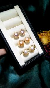 Bông Tai Ngọc Trai Thật size 9 ly chuôi bạc Ý xi vàng quấn phụ kiện đồng cao cấp