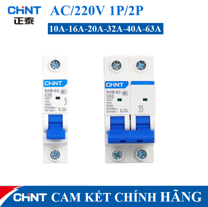 Aptomat 1P 2P AC 220V CHINT 10A đến 63A át tép cb mcb bảo vệ chống ngắn ...