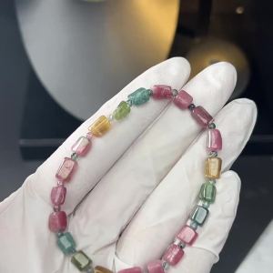 Original Rainbow Tourmaline Natural Beaded Irregular Women Bracelet Fashion Jewelry for Gift with Certificate