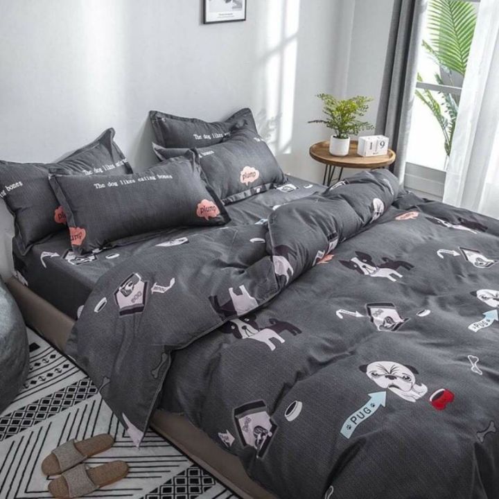 (không kèm ruột chăn) Bộ 5 Món Vỏ Chăn Ga Gối Mẫu Chó Xám Cotton Poly ...
