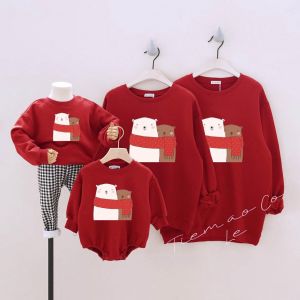 Áo SWEATER GẤU  thu đông dài tay màu đỏ ĐÔ gia đình 3/4/5 người chất đẹp đủ size từ bé 5-90 kí [giá sĩ 1 áo ]
