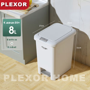 Plexor Household Trash Can with Lids 8L/10L/15L Plastic Large Foot-on Pedal Trash Dustbin Storage Bins Two Way Opening Foot Pedal Press Lid Recycling Bin Garbage Container for Kitchen Bathroom Office